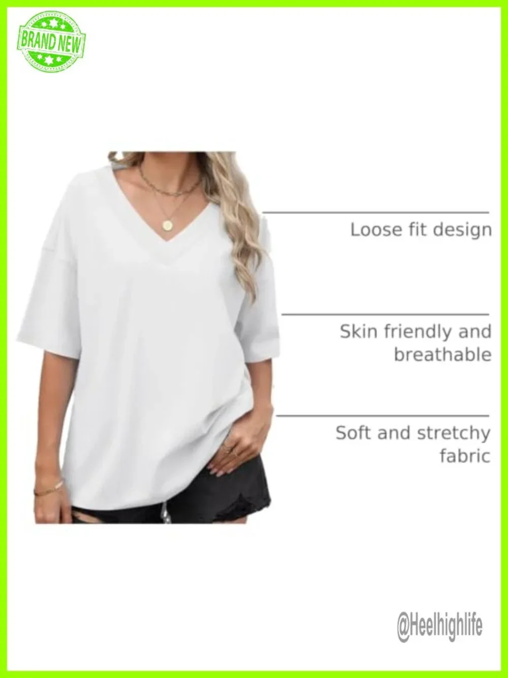 Oversized V Neck Ribbed Trim Short Sleeve Tee